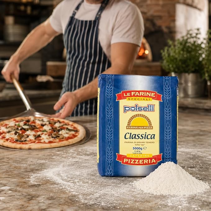 POLSELLI Classica, Type "00" Double Zero Flour Exrtra Fine, 11 lbs (5 kg) | Tipo "00" Wheat Flour For Neapolitan Pizza, Bread & Pasta, All-Natural, Unbleached, Unbromated, No Additives, Made In Italy.
