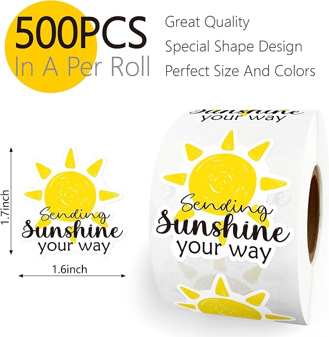 500pcs Sending Sunshine Your Way Stickers, Sun Stickers Roll, Cute Happy Mail Envelopes Seals, Small Business Boutique Handmade Packaging Labels