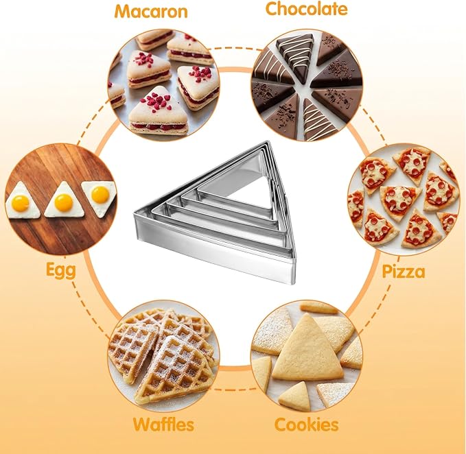 5 Pcs Triangle Cookie Cutter Set, Stainless Steel Triangle Cookie Cutter | Fondant Biscuit Sandwich Cheese Cutter TriangleShapes Molds Pastry Mold Bakeware Tools
