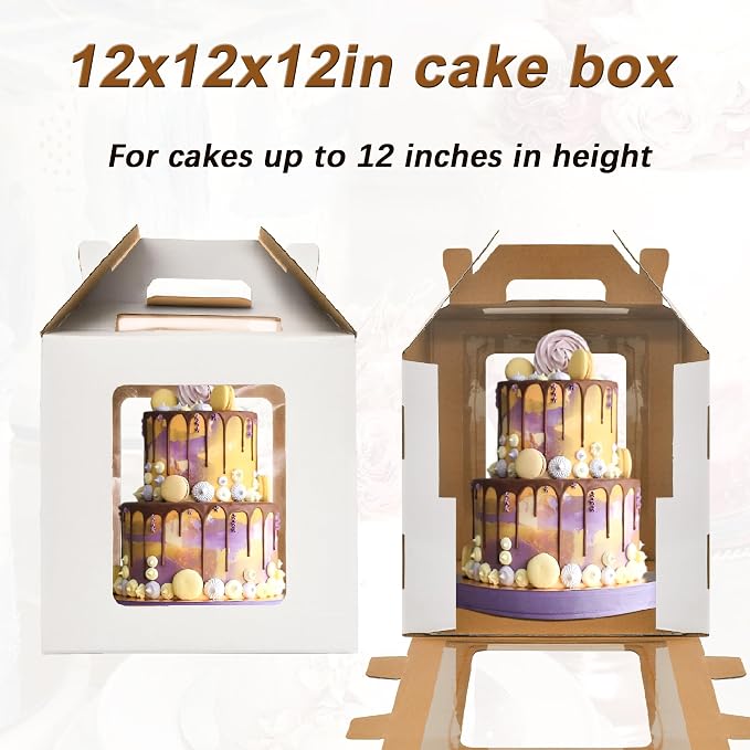 12x12x12 Inch Tall Cake Boxes with windows,10in 12in Tall Cake Carrier, Layer Cake Box,Large Tiered Cake Box,Durable White Bakery Box,Large cake box(3pack)