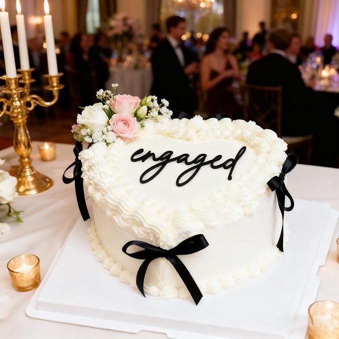 Black Acrylic Engaged Cake Topper, Wedding Engagement Party Cake Decoration, Bridal Shower Cake Sign Cake Charm Dessert Decor Bachelorette Party Decorations Supplies (Black1)