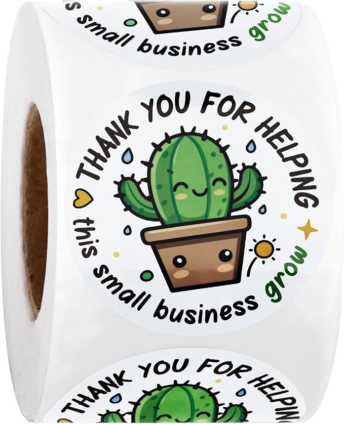 WRAPAHOLIC 2 Inch 500 Total Business Stickers Roll - Cactus Small Business Grow Design, Thank You Lables, Shipping Stickers for Party Decorations