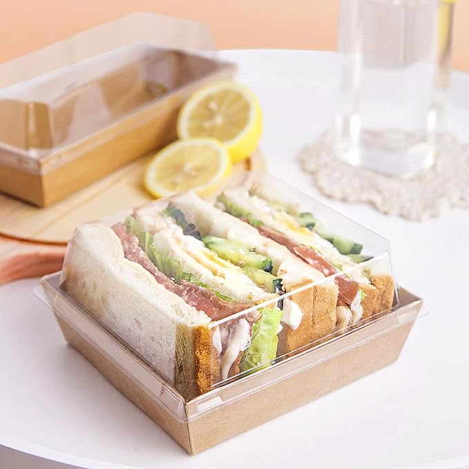 Ocmoiy Kraft Charcuterie Boxes with Clear Lids 4x4 Inch, 50 Pack Brown Square Bakery Cake Slice Boxes with Window, Dessert To Go Containers (50)