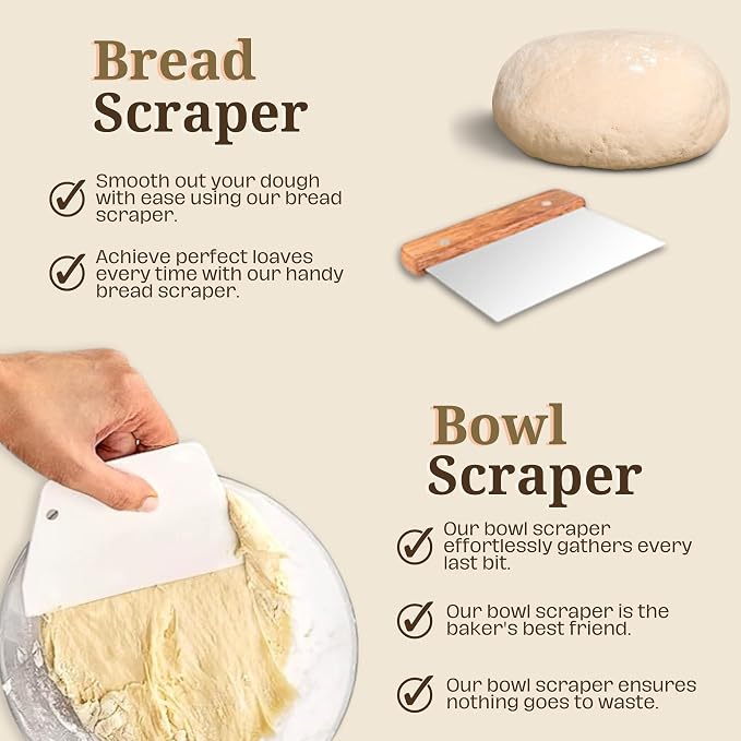 Banneton Bread Proofing Basket Set - Oval & Round Sourdough Proofing Basket w/Cover, Metal & Plastic Scraper, Scoring Lame w/Leather Case and 5 Blades - Bread Making Tools and Supplies (13 pieces)