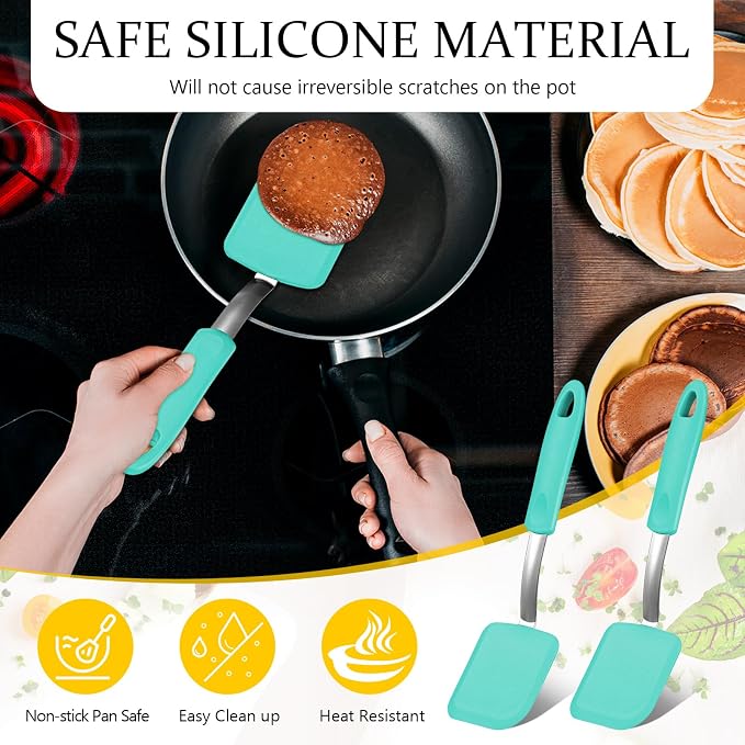 Silicone Cookie Spatula Turner 2 Pack Mini Brownie Spatula Flexible Kitchen Small Silicone Turner for Nonstick Cookware Heat Resistant No Scratch Flipper for Pancake(Solid Flat,Green)
