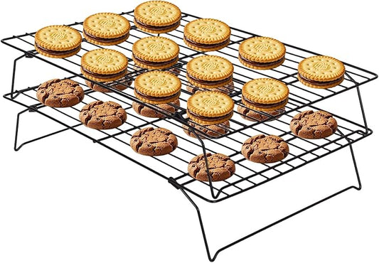 ShellKingdom Cooling Racks, Stainless Steel Non-Stick Baking Racks And Oven Safe Wire Cool Racks for Cookies, Cakes and Baking, 2-Tier, Foldable