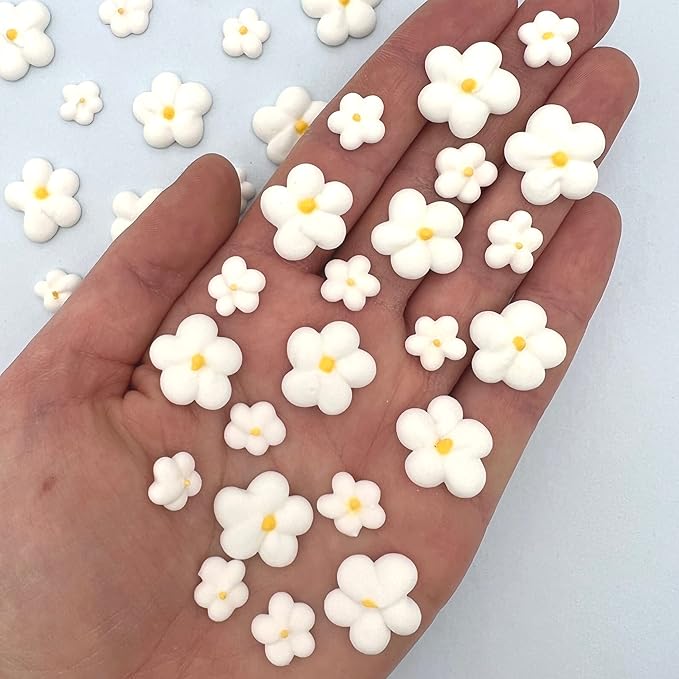 Royal Icing Blossoms | Mini Edible Flowers | Edible Roses | White Wedding Flowers | Cake Sprinkles | Bulk Sprinkle Mix | by Simply Sucré (162 Flowers, White Blossoms)