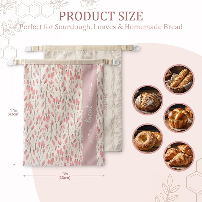 2 Pack Beeswax Sourdough Bread Bags, Large capacity 13x17'' for Homemade, Reusable Organic Beeswax Linen Cotton Bread Storage Bag with Lock Closure, Keeps Fresh, Homesteading Essentials