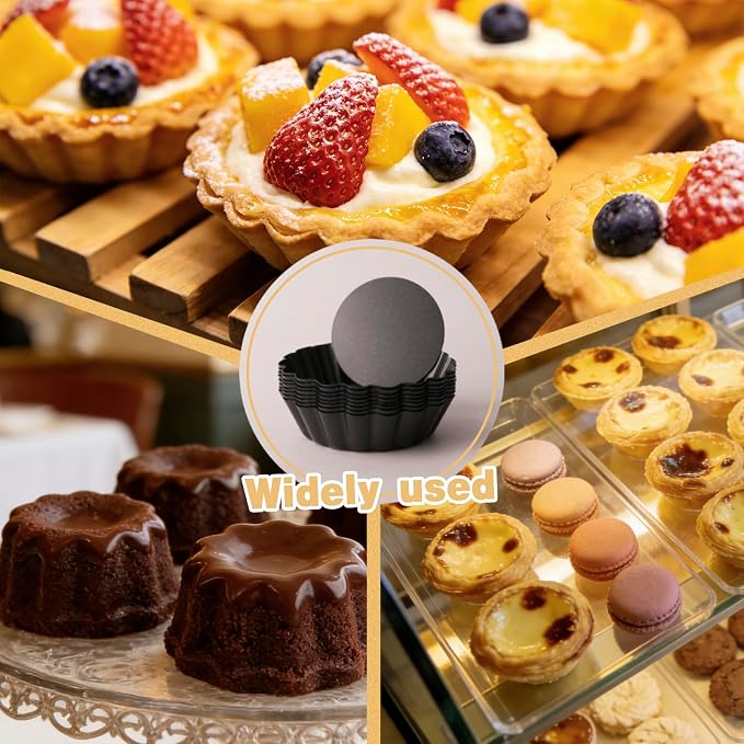 32 Pack Mini Tart Pans 3 Inch, Nonstick Carbon Steel Tartlet Pans with Removable Bottom, Fluted Egg Tart Molds for Quiche, Fruit Tarts, Mini Pies and Cheesecakes, Black
