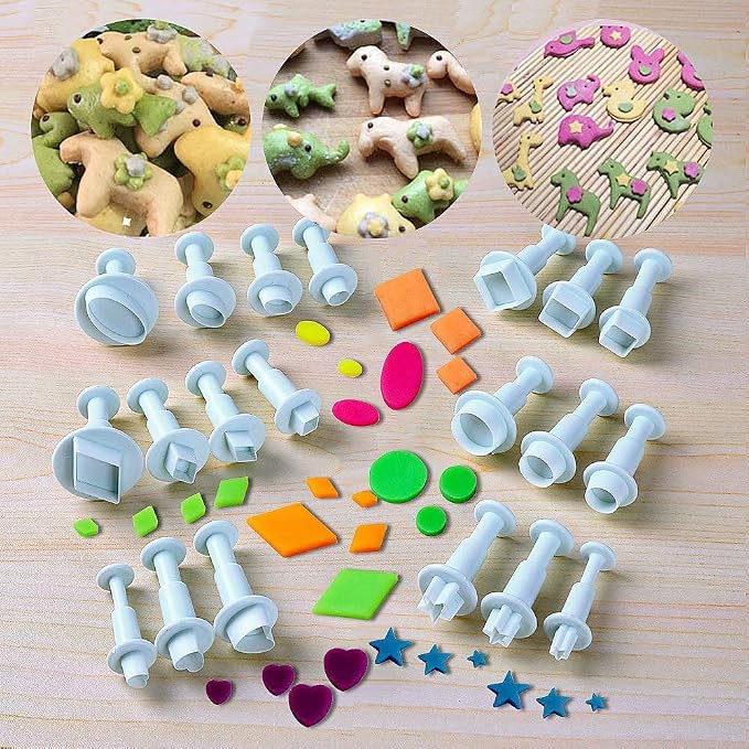 Cookie Cutters,Plunger Cutter Cake Decorating Supplies Fondant Molds,20 Pcs,Heart/Square/Oval/Circular/Star/Diamond,White,Dadam