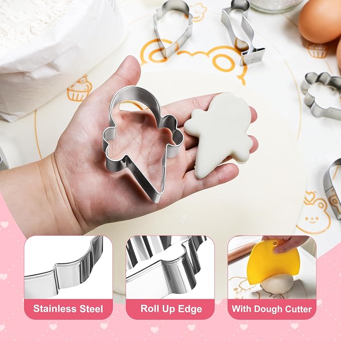 Ice Cream-Themed Cookie Cutter Set - 12Pcs Mini Cookie Cutters Variety Pack with Dough Scraper, Stainless Steel Cookie Mold for Biscuits, Fondant, Sandwiches and Pancakes