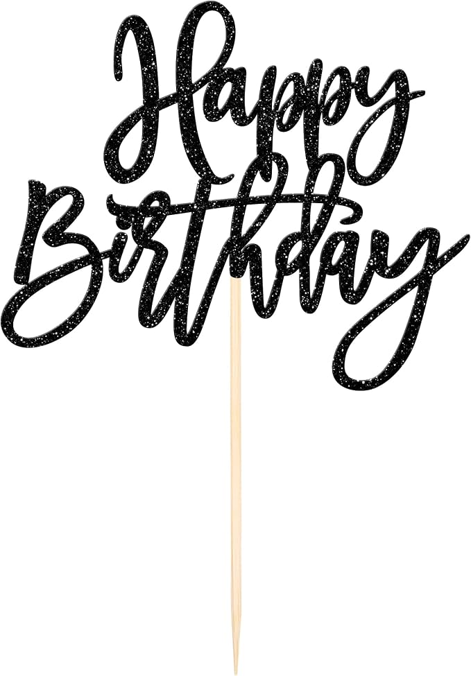 ZHUOWEISM 1 PCS Happy Birthday Cake Topper Glitter Happy Birthday Cake Pick for Celebrating Happy Birthday Anniversary Theme Party Cake Decorations Supplies Black