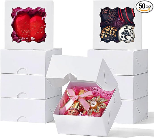 RomanticBaking 3x3x1.5Inches 50PCS Homemade Soap Boxes with Window Chocolate Covered Strawberries,Cookie,Chocolate truffle Boxes