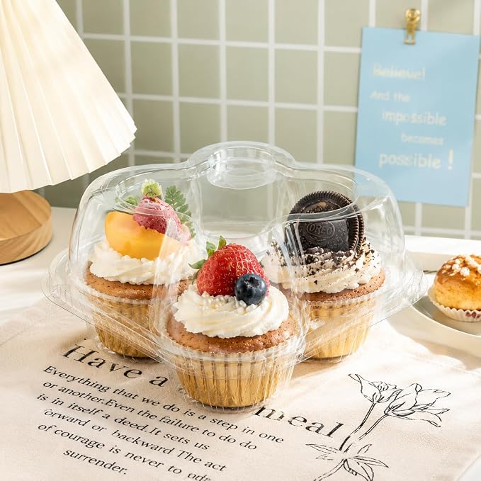 2/4/6 Count Cupcake Containers with Hinged Airtight Lids, Clear Plastic Cupcake Boxes, Stackable Single Cupcake Holders for Frosted Cupcakes or Muffins
