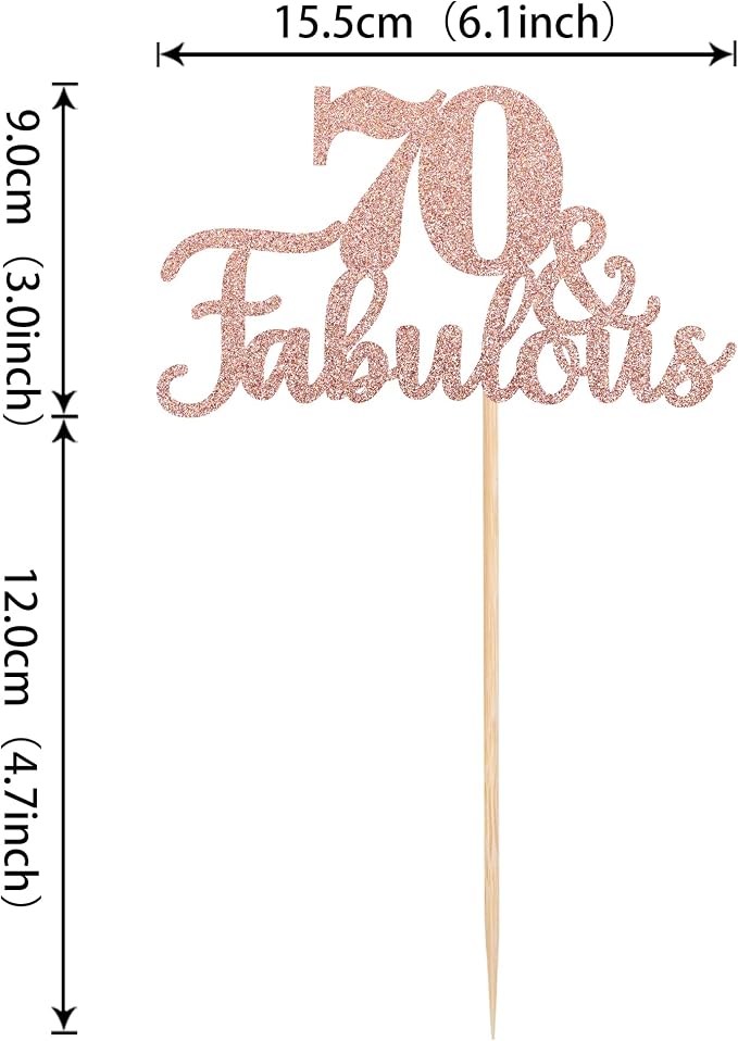 1 PCS 70 & Fabulous Cake Topper Glitter Seventy and Fabulous Cake Toppers Happy 70th Birthday Cake Pick for 70th Wedding Anniversary Birthday Party Cake Decorations Supplies Rose Gold