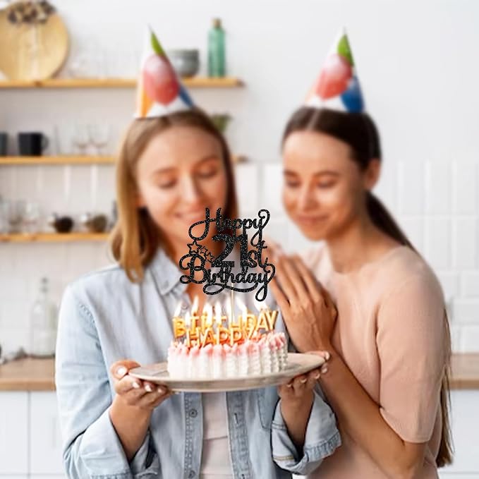 1 Pack Happy 21st Birthday Cake Topper Black Glitter 21 & Fabulous Cheers to 21 Years Old Birthday Cake Pick for Celebrating 21st Birthday Anniversary Party Cake Decorations Supplies