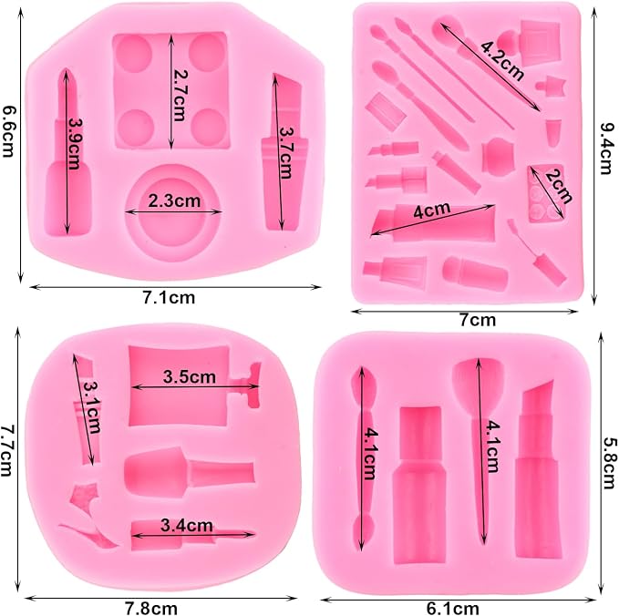 ZiXiang Makeup Tools Silicone Molds Lipstick Perfume Bottle Fondant Mold Nail Polish Makeup Brush Molds For Cupcake Topper Polymer Clay Chocolate Gum Paste Cake Decoration Set Of 4