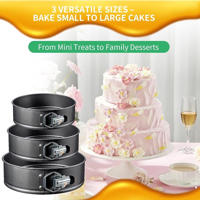 Springform Pan Set, 7 8 9 Inch Leakproof Cheesecake Pans | Premium nonstick carbon steel; Leak-resistant design; Ideal for cheesecake, mousse and layer cakes