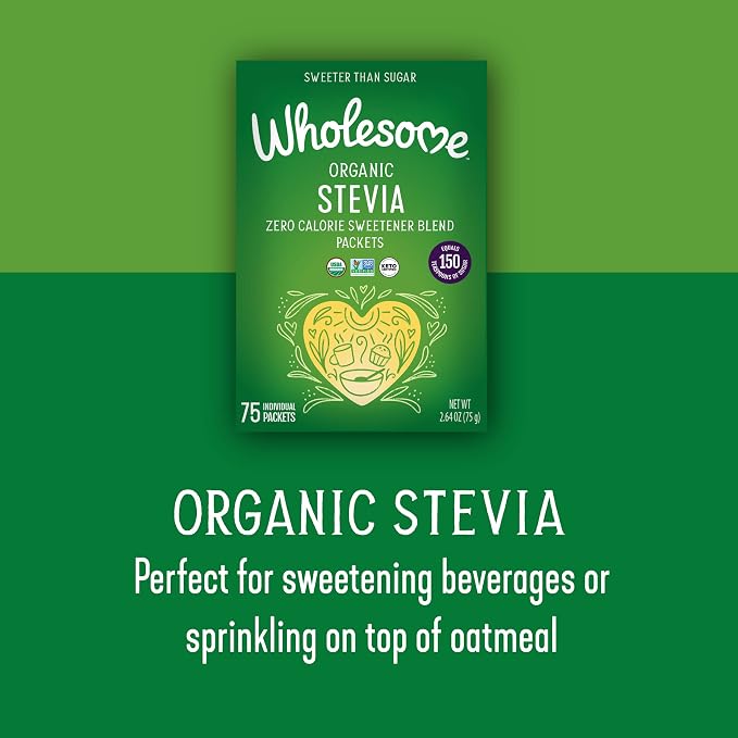 Wholesome Organic Stevia, Zero Calorie Sweetener Blend, Non GMO & Gluten Free, 2.64 Oz, 75ct (Pack of 2)
