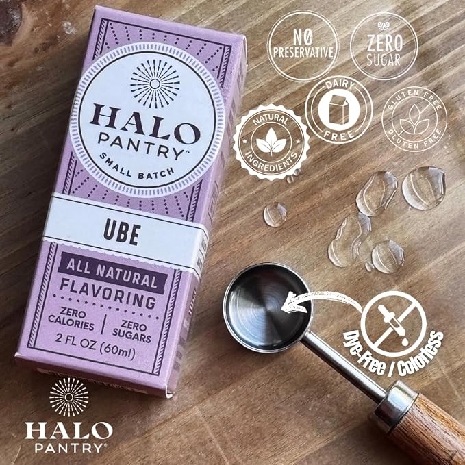 Natural UBE Flavoring Extract by HALO PANTRY (2oz bottle) | Colorless/Clear, Dye-Free, Sugar-Free, Gluten-Free, NO Sweeteners, NO Calories | Perfect for customizing ANY baking, candy, dessert or drink recipes (Ube)