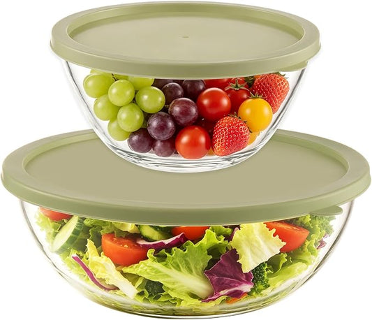 Glass Mixing Bowls with Lids, 2-Piece Large 7QT & 2.4QT Clear Glass Dough Proofing Container, Baking Mixing Bowl for Sourdough, Salad, and Kitchen Prep – Dishwasher Safe