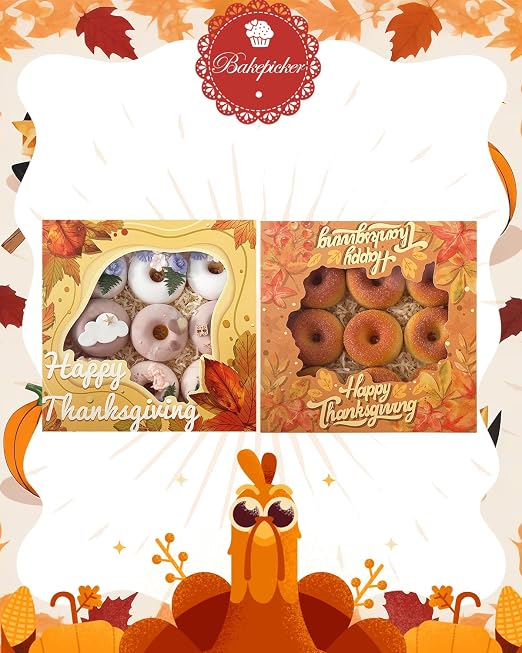 Bakepacker Fall Thanksgiving Treat Boxes with Window Cookie Boxes 30pcs Leaves Pie Boxes 9x9x2.5 inches Easy Assemble Macaroon Bakery Boxes for Party Supplies (Auto-pop Up)