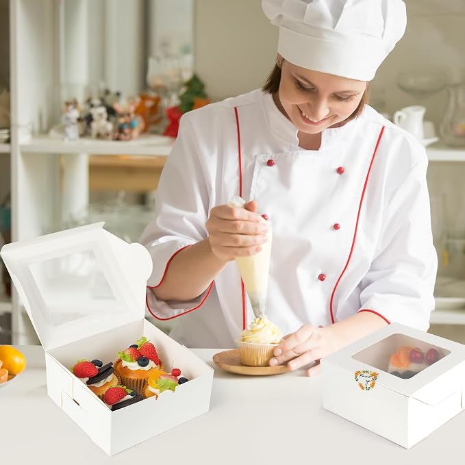 LotFancy 24pcs Bakery Boxes with Window, 6x6x3 Inches White Cookie Boxes | Durable, BPA Free, Pre-Folded, Suitable for Chocolate Strawberries, Macarons, Cookies, Cupcakes, Donuts, Muffins