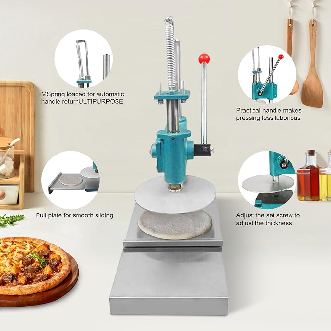 Pizza Dough Press, 9.5" Household Pizza Dough Manual Pastry Press Machine, Stainless Steel Pizza Press, Dough Sheeter Machine, Pizza Press Machine for Sheeting/Pizza Dough