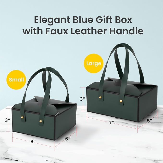Hammont Gift Boxes - 4 Pack of Gift Boxes with Faux Leather Handles - Cookie Boxes - Versatile Gift Boxes for Presents - Elegant Box for Cakes Candy | Jewelry | Chocolates (6"x6"x3" (Green))