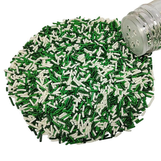 Homankit St Patrick's Day Jimmy Green and White Jimmies Sprinkles Edible Sprinkle Candy Soft Jimmies Toppings for Ice Cream, Cupcake, Cake, Cookie, Dessert Decorating 2.75 Ounces