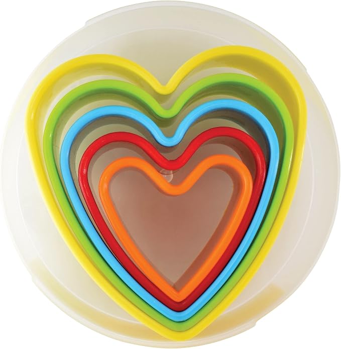 R&M International Heart Cookie and Biscuit Cutters, Assorted Sizes, Bright Colors, 5-Piece Set