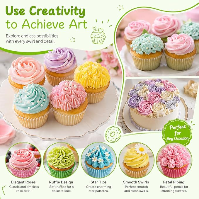 #1M #2D #4B #6B Large Piping Nozzles, 4 pcs Stainless Steel Seamless Icing Piping Tips Set for Cupcakes and Baking