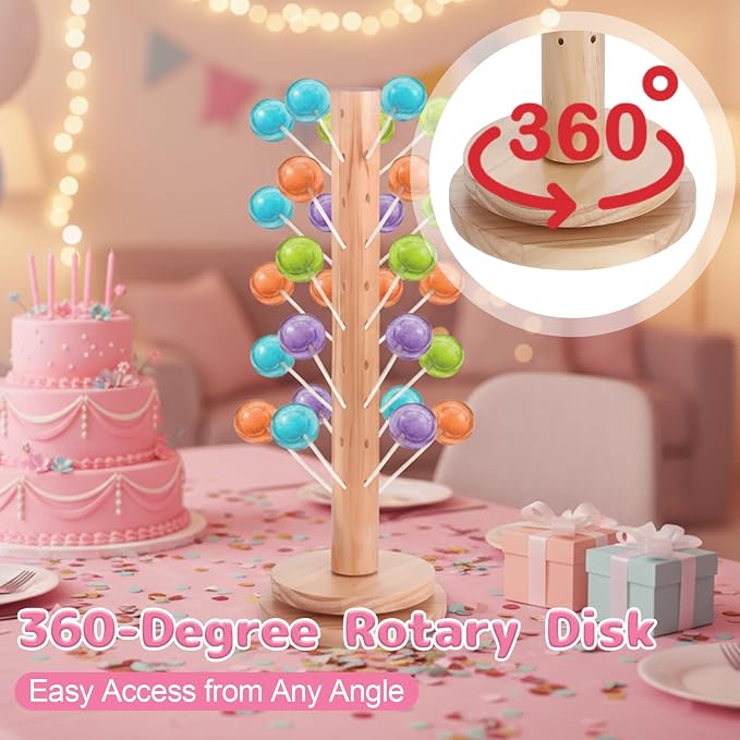 Wood Cake Pop Holder 48 Holes with Rotation Base,17.7“ Tall Cake Pop Stand for Dessert Table Display,Lollipop Holder for Wedding Birthday Baby Shower Parties Anniversaries