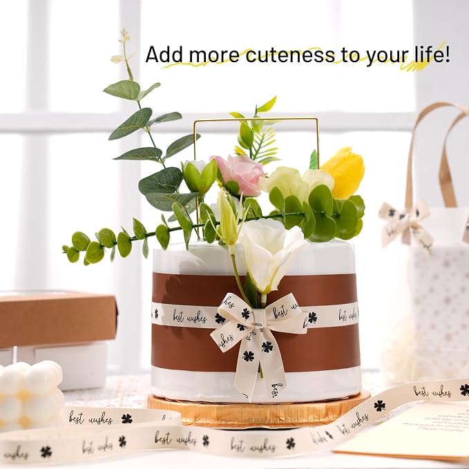 Best Wishes Printed Ribbon 5/8 Inch x 10 Yards Cotton Ribbon for Gift Packaging, Party Decorations, Anniversary Decoration, Handmade Cards