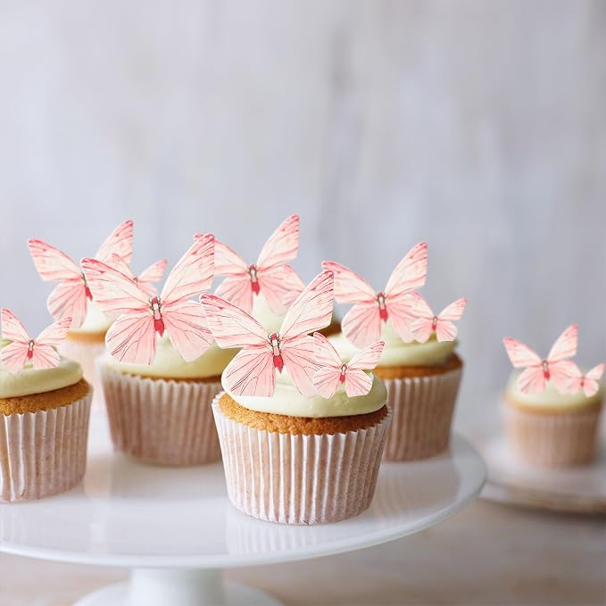 Ephlyn 72Pcs Edible Butterflies for Cake Decorating Pink Butterfly Cake Decorations Pink Butterflies Cupcake Toppers for Wedding Birthday Anniversary Flower Themed Party Supplies
