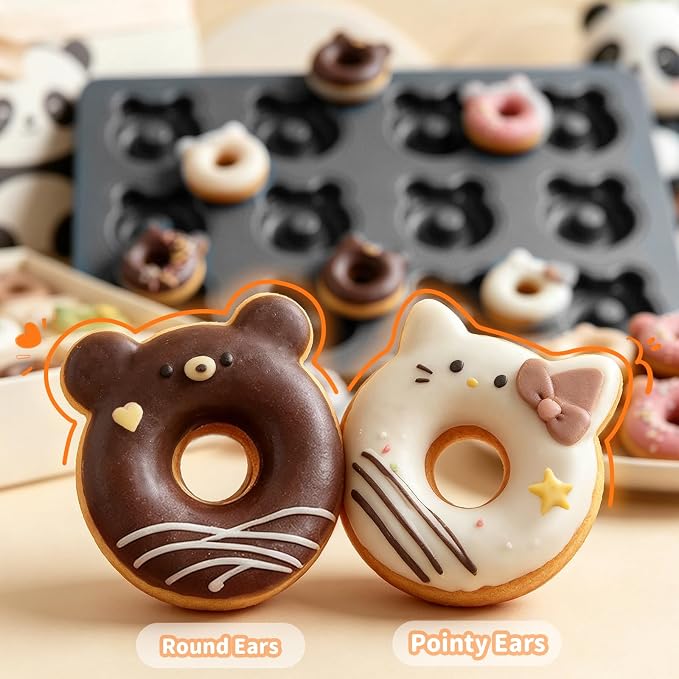Donut Pans, 2" Non-Stick Cat & Bear-Shaped Donut Mold Cake Pan, 12 Cup Carbon Steel Doughnut Pan for Home Baking