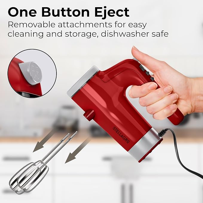 Electric Hand Mixer 350W, 9 Speed Handheld Mixer with Timer, Beaters, Whisks & Dough Hooks, Storage Case, Kitchen Mixer for Baking, Eggs, Cream, Cookie Dough & Frosting, Red