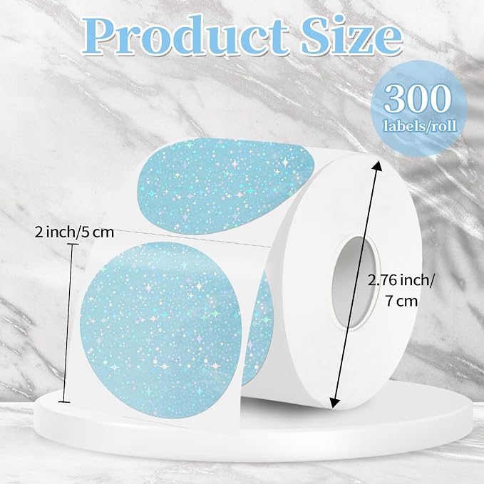 2''Holographic Thermal Label,Round Self-Adhesive Direct Thermal Label,Thermal Stickers for DIY Logo Design,Name Tag (300/Roll Blue Starry Sky