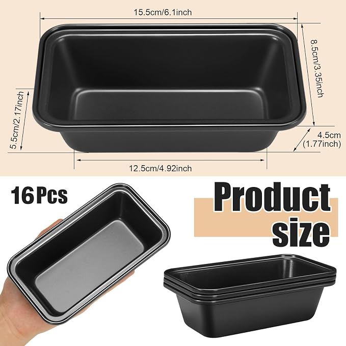 Uiifan 16 Pcs Mini Loaf Pan for Baking Bread Non Stick Small Banana Bread Tins Mini Loaf Pans for Nonstick Tiny Meatloaf Pan Carbon Steel for Oven and Baking (6 * 3.3 * 2inch,Grey)
