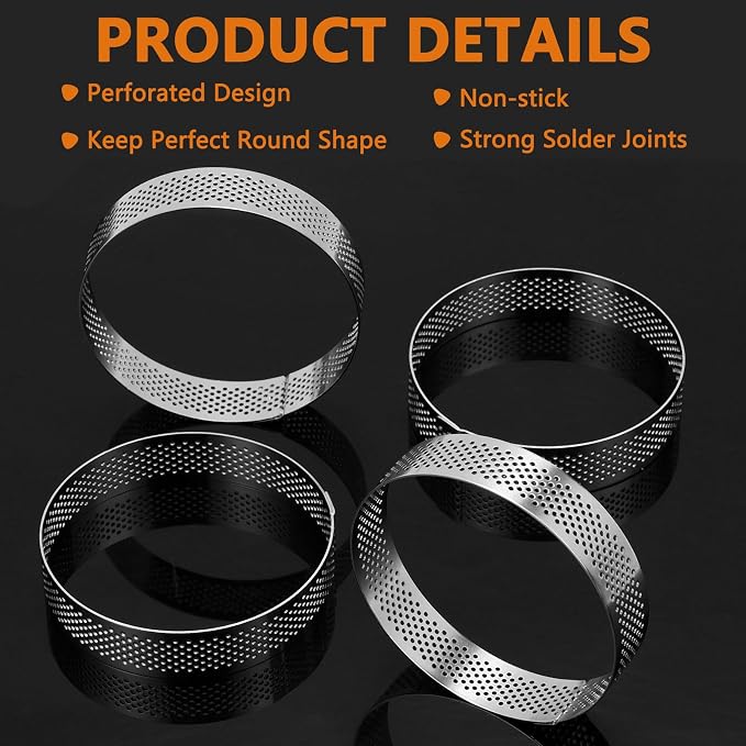 10 Pcs 3.5 Inch 304 Stainless Steel Tart Ring, Heat-Resistant Perforated Cake Mousse Ring, Round Ring Baking Small Fruit Tarte Crust Tools (9cm)
