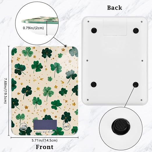Food Scale Kitchen Scale for Baking Cooking Digital Food Weighing Measuring Scale Small Waterproof Electric Food Scale Green Clovers and Stars