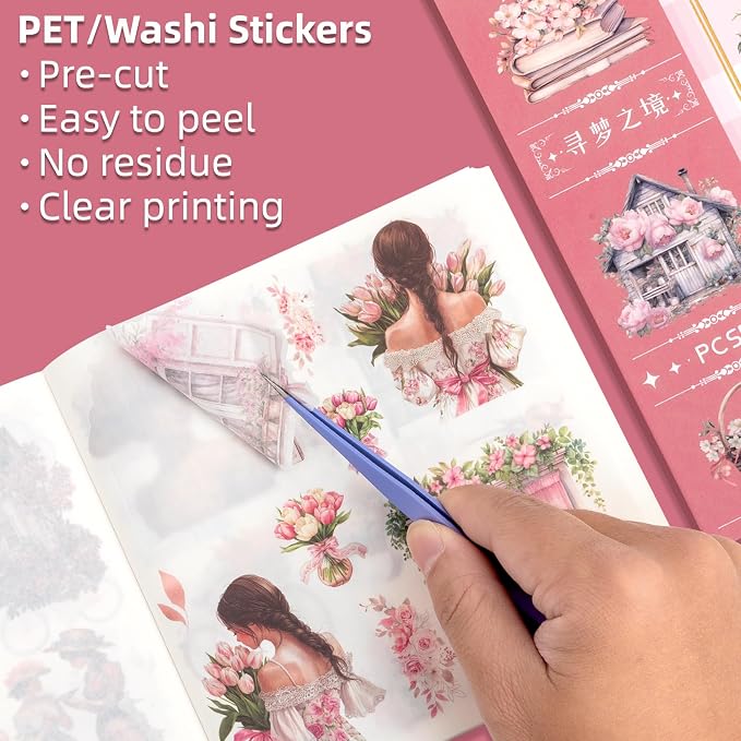 Seek Dreams Theme Sticker Scrapbooking Supplies for Junk Journal, 50 Sheets Washi Stickers - Vintage Journaling Stickers
