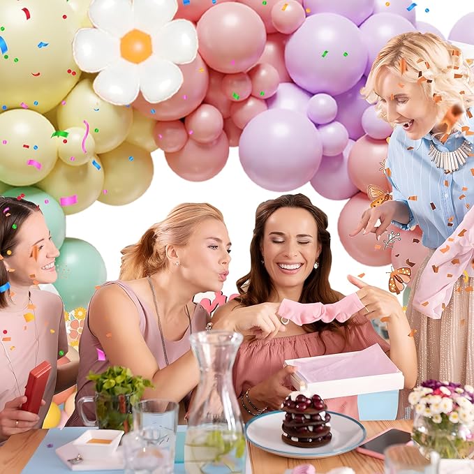 Daisy Balloon Arch Garland Kit - 136Pcs Pastel Rainbow Balloon Arch Kit - Birthday Balloons, White Groovy Flower Macaron Pink Yellow Blue Purple Balloons for First Birthday Wedding Party Decorations