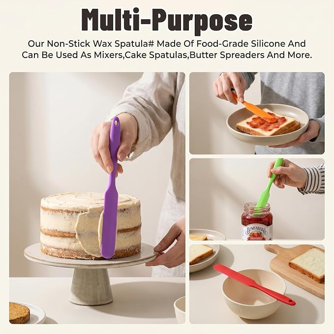 24Pcs Jar Spatula, Silicone Jar Scraper with Long Handle, Jam Spreader Cake Cream Butter Spatulas, Small Silicone Spatula, Jars Blender Waxing Sticks Large with Slant for Hard Wax