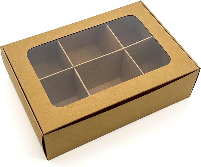 Treat Boxes - 20 ct 6.5 x 4.5 x 2 in Bakery Boxes with Windows and Dividers for Candy, Cookies, Cupcakes, or Bakery Desserts - Chocolate, Treats, and Baked Goods Packaging for Gifting