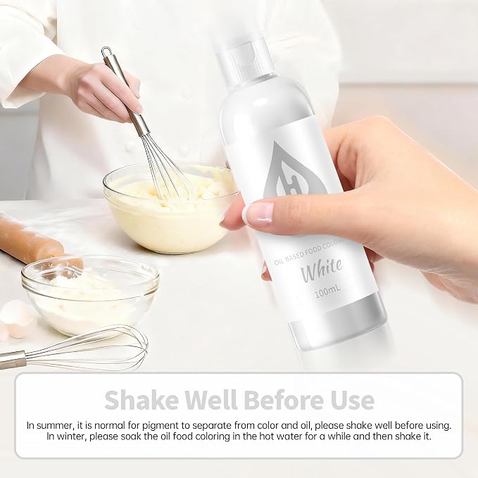 White Oil Based Food Coloring for Chocolate – Herbeklab 100ml Professional Concentrated Oil Food Dye for Candy Melts, Chocolate, Cake Pops, Strawberries & Baking