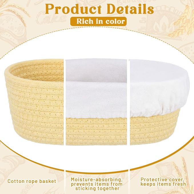 4 Pcs 10 Inch Bread Proofing Basket Set Cotton Rope Oval Banneton Basket Sourdough Bread with Liners Covers for Baking Supplies (Vibrant Color)