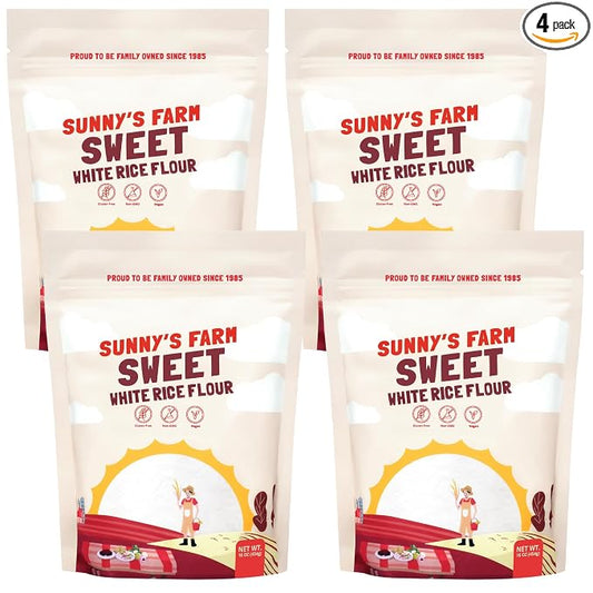 Sunny's Farm Sweet White Rice Flour - Glutinous Rice Flour, Ideal for Rice Flour for Sourdough Bread, Gluten-Free, Non-GMO, 16oz (Pack of 4)