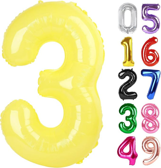 Yellow Number 3 Balloon 40 Inch, 3rd Birthday Celebration Supplies for Girls Boys Women Men, 3 Balloon for Girls Boys Theme Party