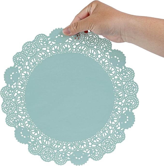 Restaurantware-Pastry Tek 12 x 12 Inch Paper Lace Doilies, 4000 Disposable Table Doilies - Elegant Lace Finish, Long Lasting, Teal Paper Placemat, for Pastries, Cupcakes, Desserts
